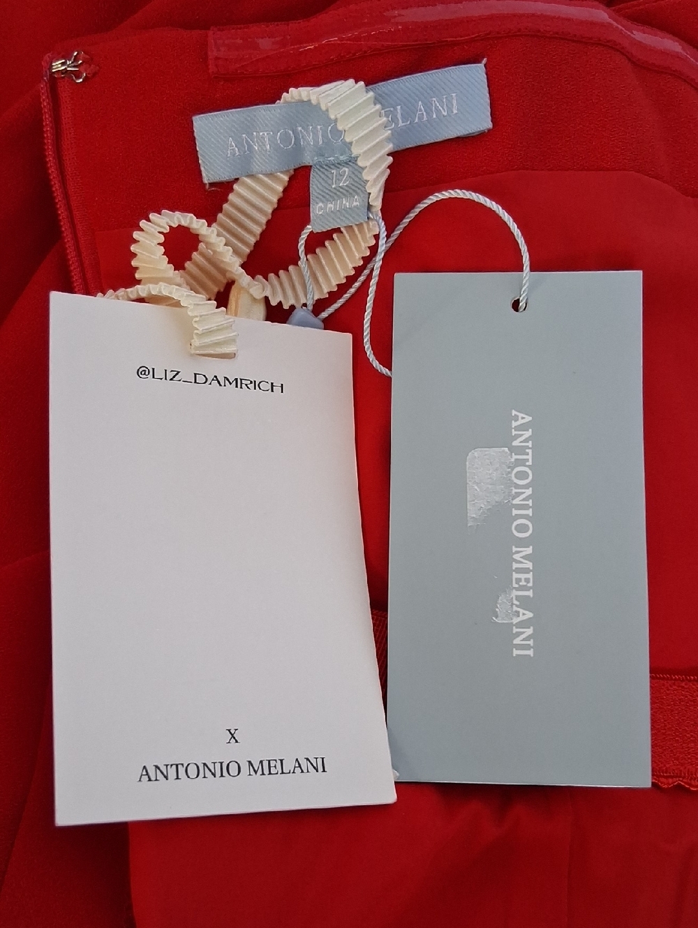 ANTONIO MELANI x Elizabeth Damrich Red Strapless Draped Evening Dress 12 - Picture 4 of 11